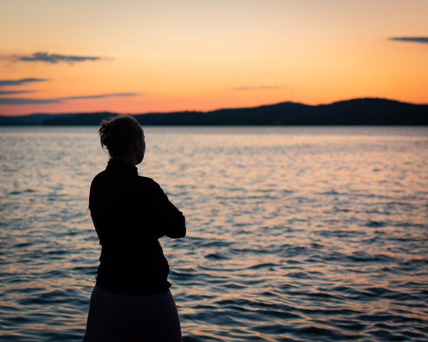 Looking over sunset by lake