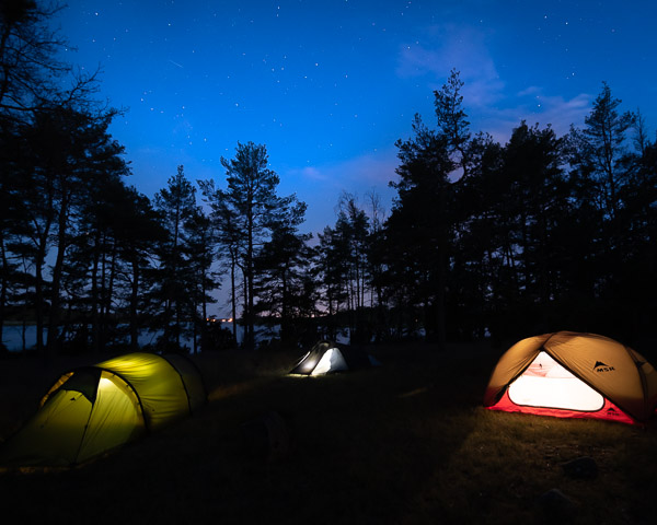 Tent camp at night